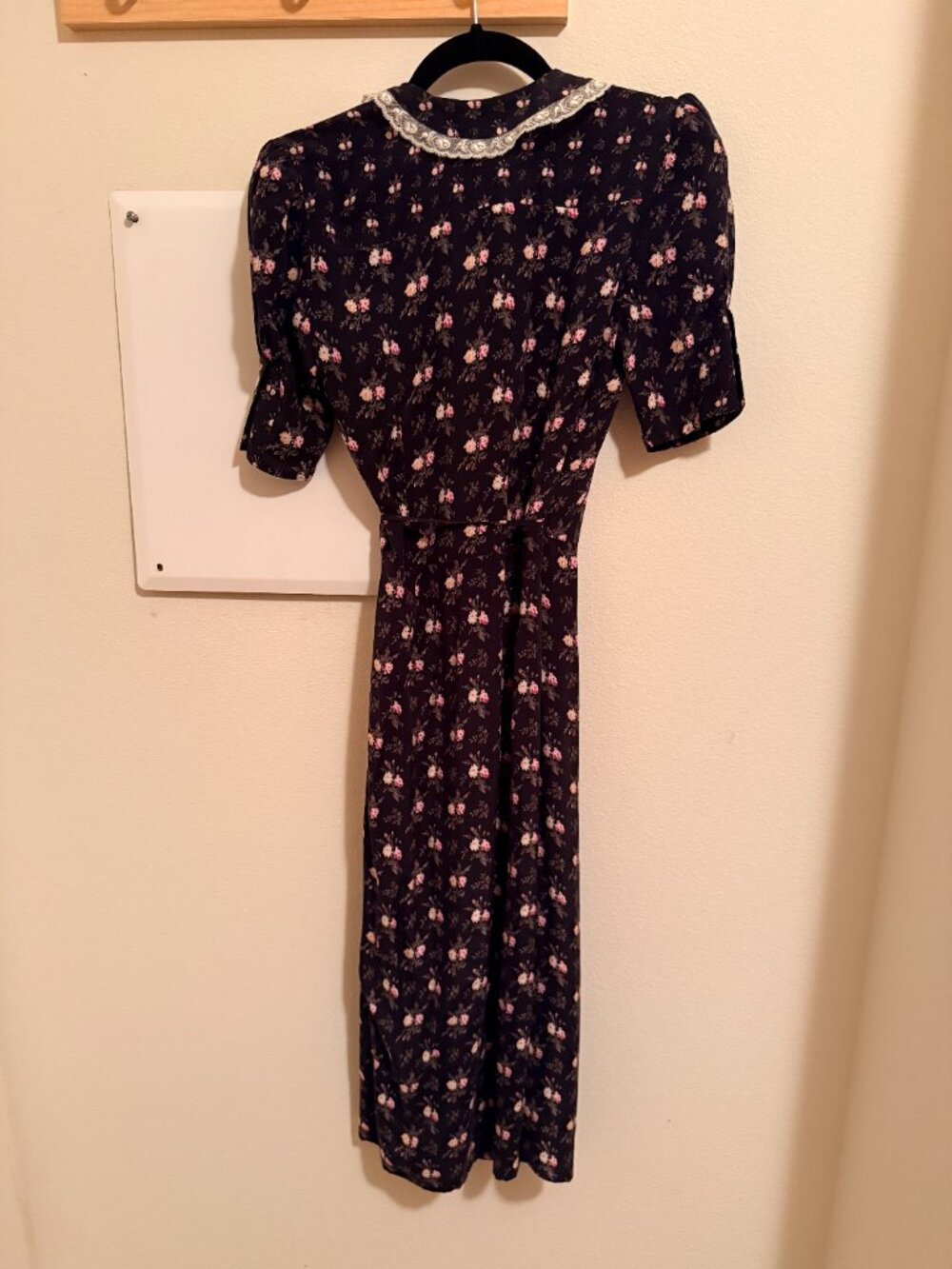 Rouje Paris Daniel Dress Black Floral Lace Collar Wrap Midi Sz 34 - Picture 6 of 7